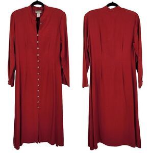 Vintage 80s Coldwater Creek Button Front Maxi Dress 10P Red Long Sleeve Goth USA
